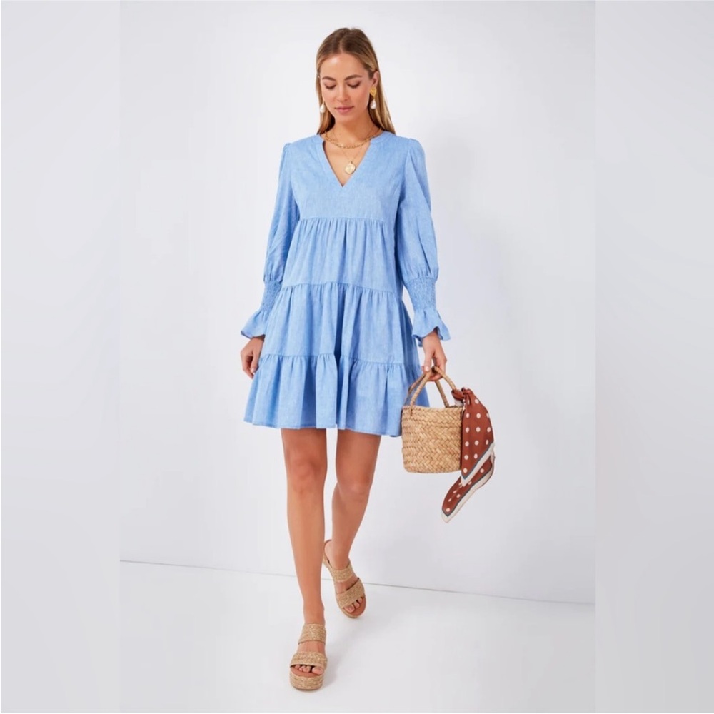 Tuckernuck || Pomander Place Kenzo A-Line‎ Tiered Mini Dress Chambray Blue XXL